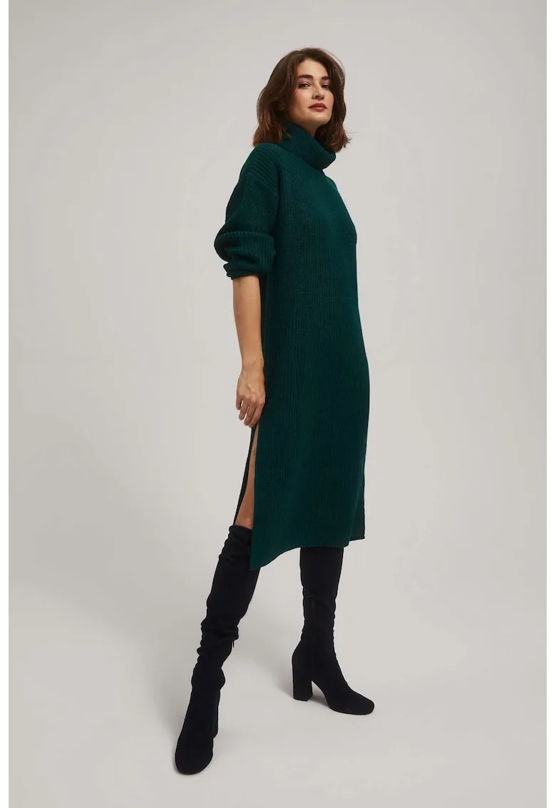 Rochie tricotata cu guler - smarald