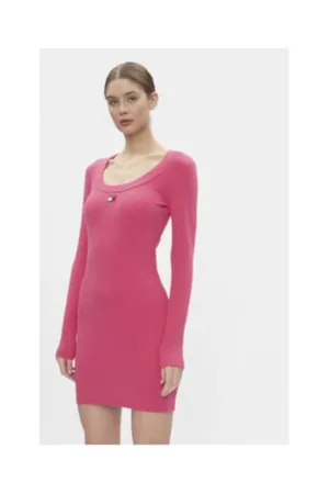 Rochie tricotata de dama -  roz - bumbac si elastan