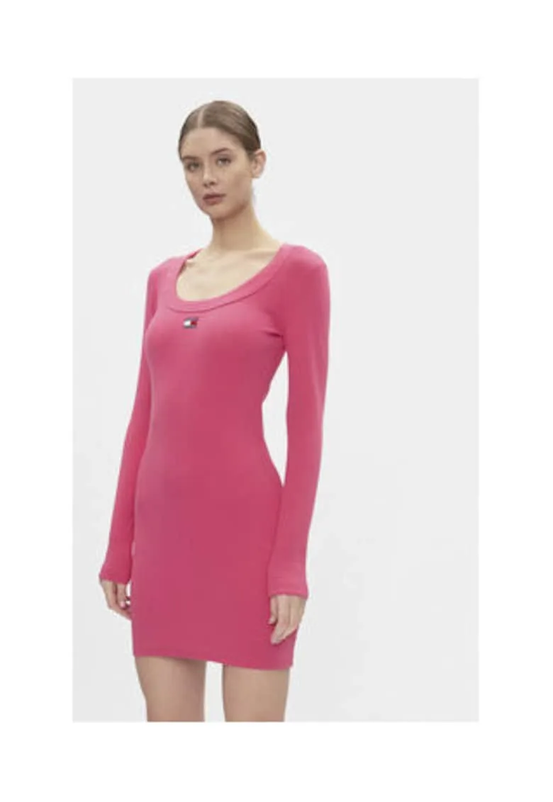 Rochie tricotata de dama - roz - bumbac si elastan