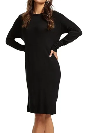 Rochie tricotata fin cu maneci lungi -