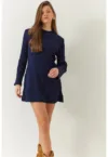 Rochie -  tricotata - guler rotund - bleumarin - tricot -