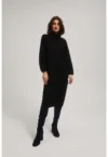 Rochie tricotata neagra cu guler inalt