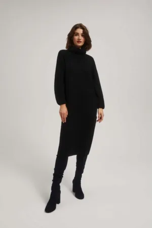 Rochie tricotata neagra cu guler inalt