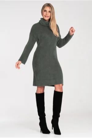 Rochie tricotata - nylon - verde -
