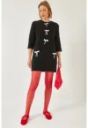 Rochie tricotata -  texturata cu funda - neagra - tricot -