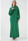 Rochie tricotata  texturata - guler inalt - fermoar - material tricot - Verde -