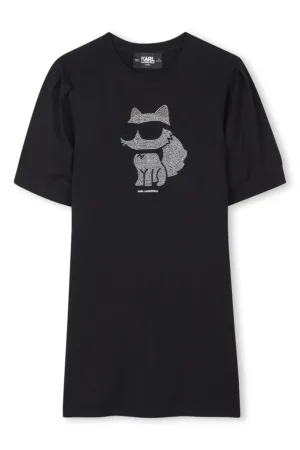 Rochie-tricou cu decolteu la baza gatului si aplicatii din strasuri