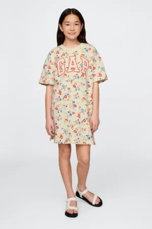 Rochie-tricou cu model floral si broderie logo