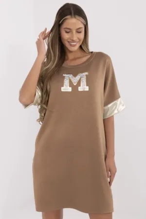 Rochie-tricou cu monograma si buzunare laterale -