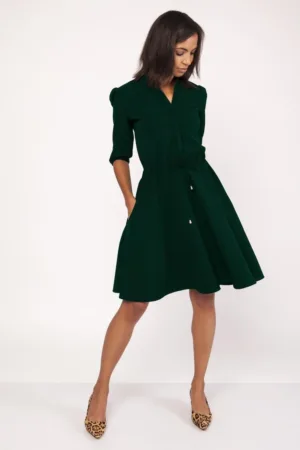 Rochie uni cu maneci 3/4 si croiala evazata -