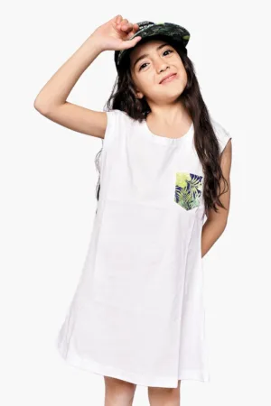 Rochie uni de bumbac cu buzunar pe piept