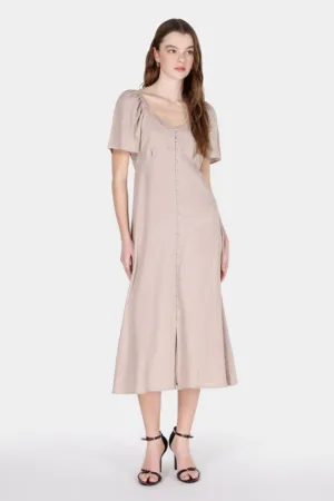 Rochie uni din amestec de in cu maneci scurte
