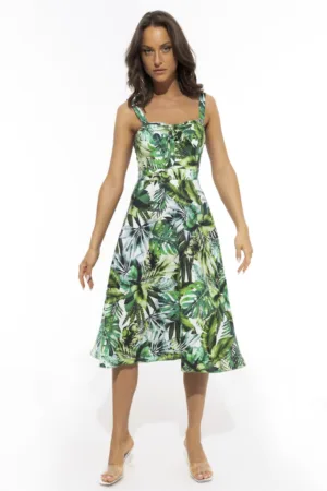 Rochie vaporoasa de in cu imprimeu
