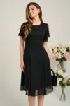 Rochie vaporoasa din voal neagra cu fir lurex si maneci scurte fluture