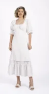 Rochie vaporoasa midi alba din vascoza