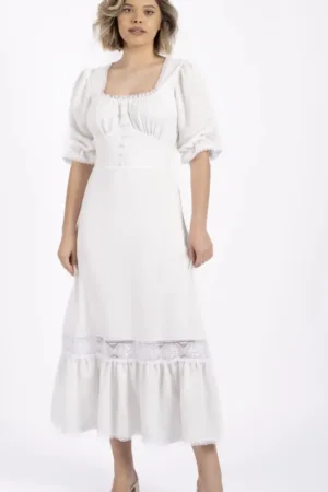 Rochie vaporoasa midi alba din vascoza