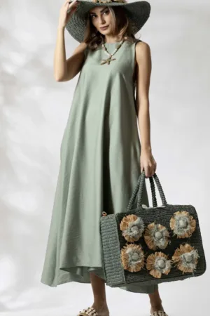 Rochie vaporoasa sin vascoza kaki cu croi lejer in A