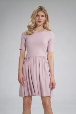 Rochie - vara - maneci scurte - roz pudrat - viscoza