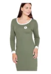 Rochie  verde - bumbac - maneci lungi - decolteu delicat