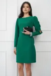 Rochie verde cu strasuri la maneci