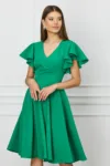 Rochie verde cu volane la maneci