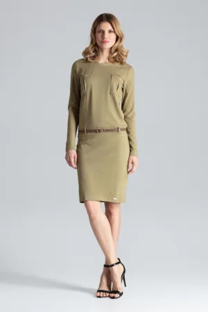 Rochie verde - eleganta - maneci lungi - decolteu barca - viscoza