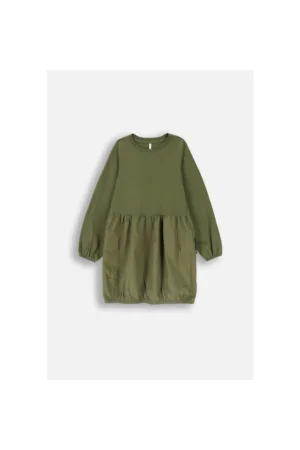 Rochie verde militar cu maneca lunga si buzunare cargo