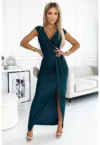 Rochie  verde sticla - cu sclipici - maneci scurte - decolteu rotund - material elastic