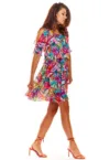 Roz Scurta Rochie Floral Maneca scurta A295