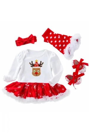 Set Rochie Body  Cu Bentita - Jambiere Si Balerini - Model Renul - Fete - Maneca lunga - Multicolor