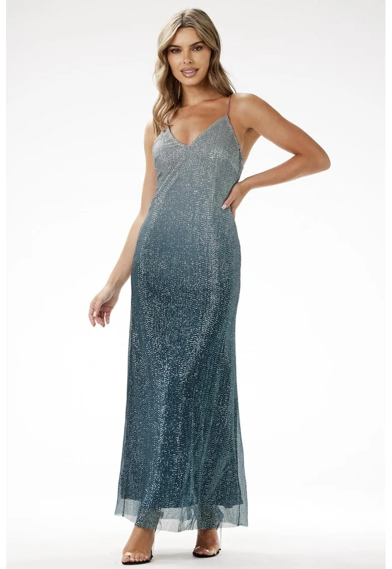 Verde sticla Lunga Rochie Fara maneca A701