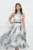 Rochie Adina gri din organza cu imprimeuri
