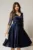 Rochie Adria bleumarin din tafta in clos cu cordon in talie