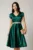 Rochie Amira midi verde din tafta cu paiete pe maneci si cordon in talie