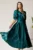 Rochie Belle midi verde din organza in clos cu decolteu petrecut