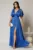 Rochie DY Fashion albastra lunga de seara cu decolteu adanc si funde ample