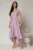 Rochie DY Fashion asimetrica lila cu funda in talie si aplicatii la decolteu