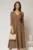 Rochie DY Fashion bej clos cu decolteu V si curea in talie