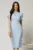 Rochie DY Fashion bleu conica cu maneci scurte lalea si accesoriu la decolteu