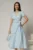 Rochie DY Fashion bleu cu buline cu decolteu petrecut si cordon in talie