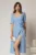 Rochie DY Fashion bleu cu decolteu inima si detaliu floral in talie