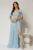 Rochie DY Fashion bleu lunga de seara cu aplicatii de perle pe talie