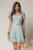 Rochie DY Fashion bleu scurta cu broderii florale si decolteu petrecut