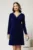 Rochie DY Fashion bleumarin din catifea fixa cu perle la decolteu si maneci