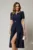 Rochie DY Fashion bleumarin midi cu detaliu talie si decupaj la decolteu