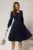 Rochie DY Fashion bleumarin midi cu funda in talie si decolteu V