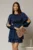 Rochie DY Fashion bleumarin scurta din voal cu manecile sparte si fusta suprapusa