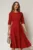 Rochie DY Fashion bordo cu funde pe bust si maneci trei sferturi