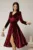 Rochie DY Fashion bordo din catifea cu decolteu in V si funda in talie