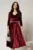 Rochie DY Fashion bordo din catifea cu decolteu in V si talia cu perle